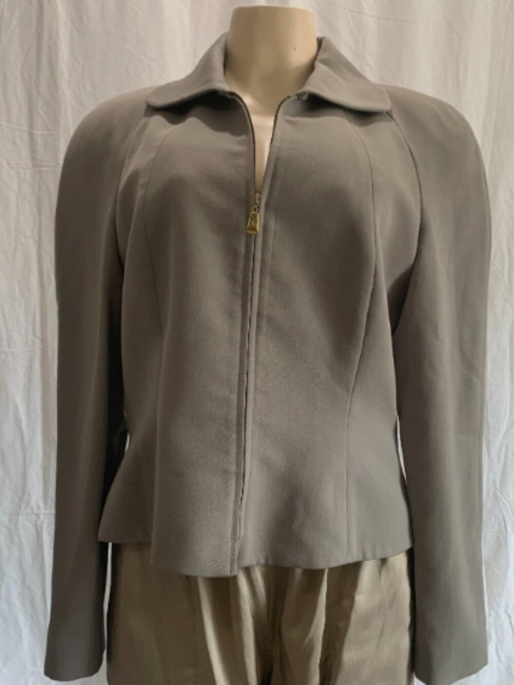 Bicci Florine Wachter Women’s Size 12 Taupe Zip-Up Jacket Blazer 100 % Wool
